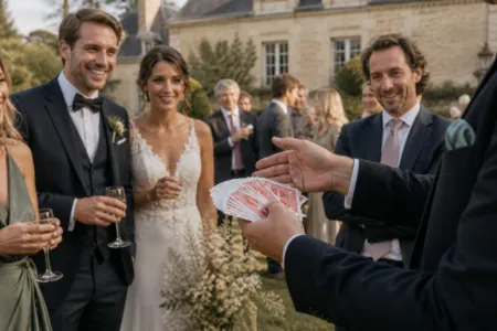 Magicien close-up pendant un cocktail de mariage à Bourges
