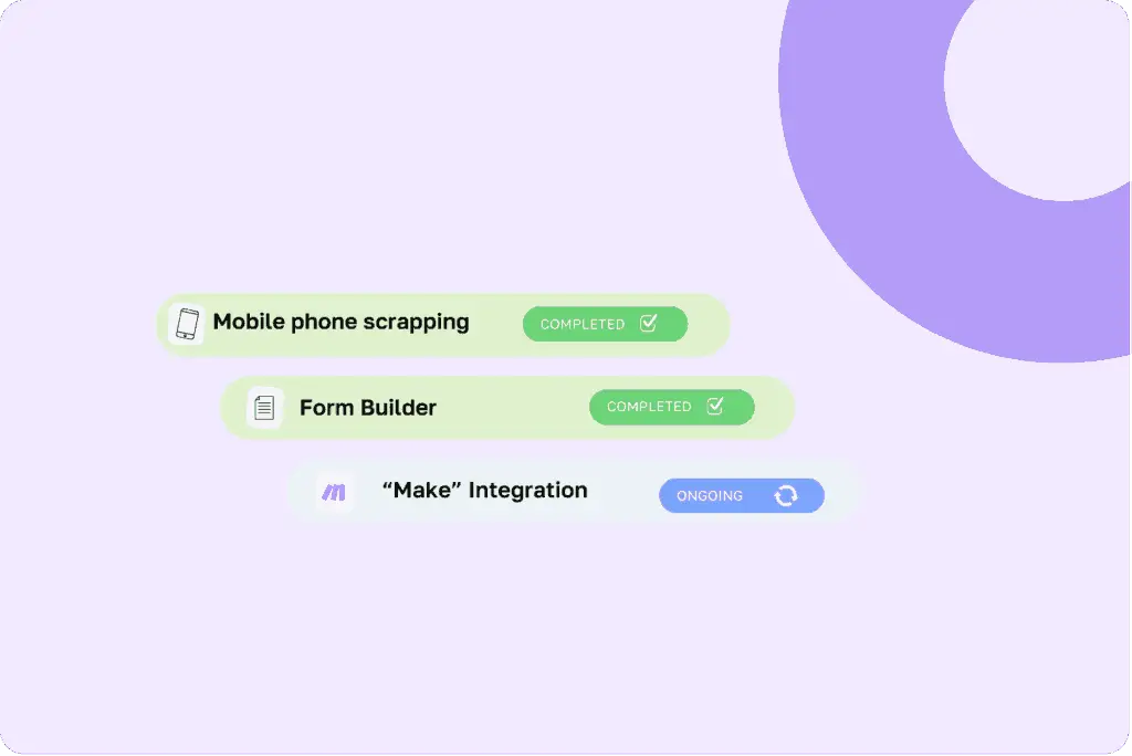 Image Mobile phone scrapping, form builder, Make integration