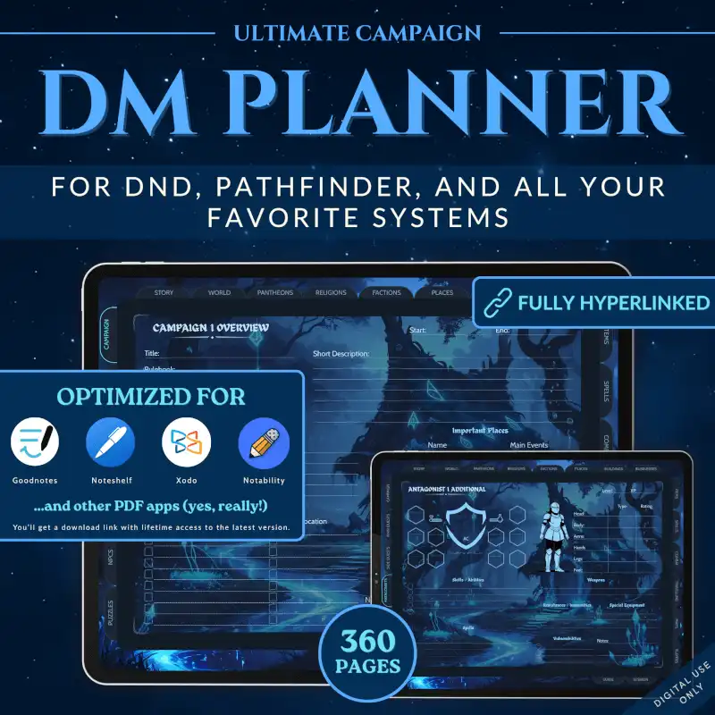 Screenshot vom DnD digital DM Journal in blau.