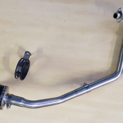 Benelli BN125 De-Cat Down-Pipe header & Exhaust UK Made benelli bn125 exhaust close-up