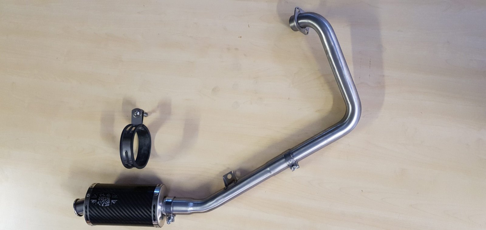 Yamaha YZF-R125 full stainless system and Mini oval exhaust full stainless system view