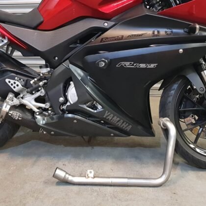 Yamaha YZF R125 Motorbike Exhausts by Quill Performance Exhausts UK (8) Yamaha YZF-R125 full stainless system and Mini oval exhaust full stainless system detail