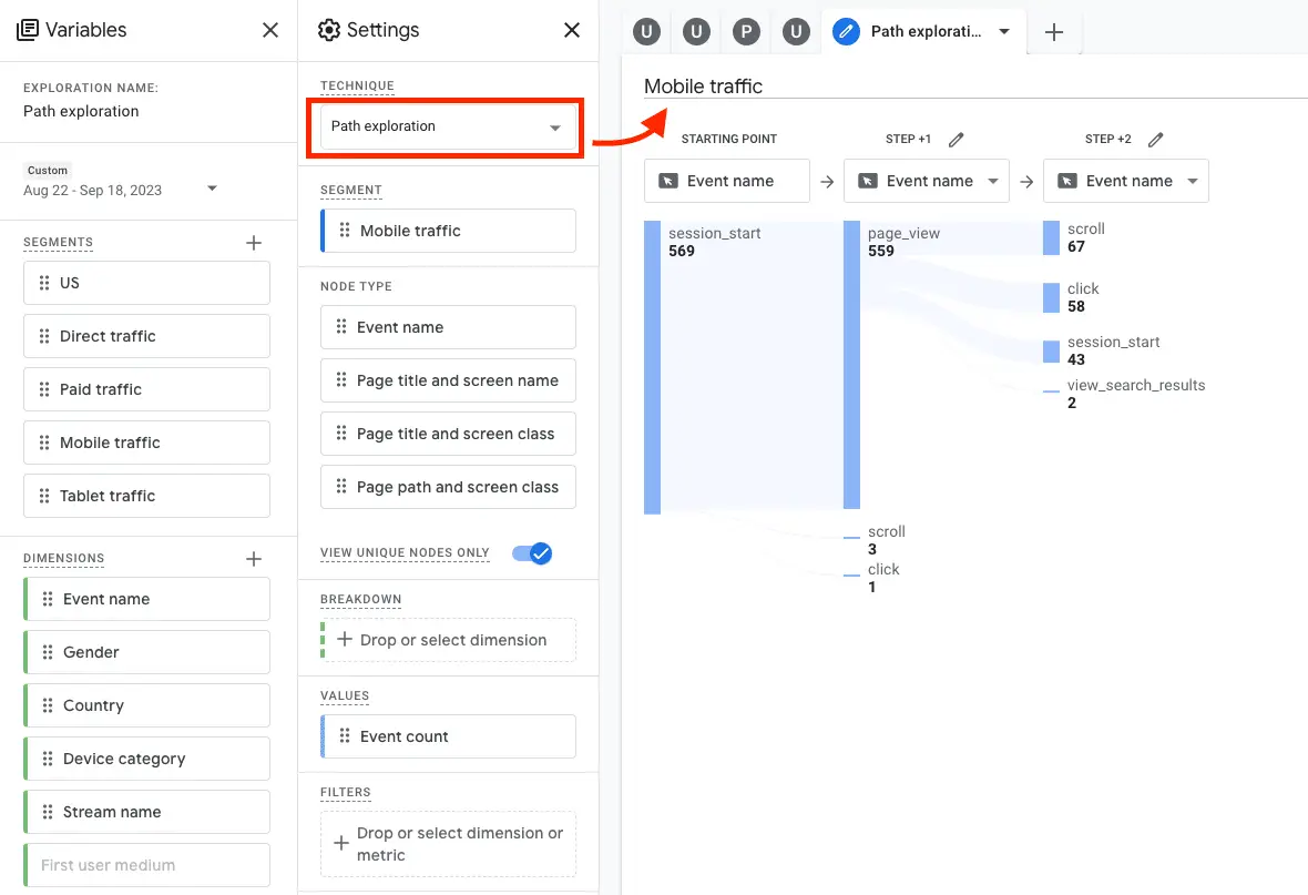 Unlocking Insights with Google Analytics 4: A Comprehensive Guide 5 Example of path exploration for GA4