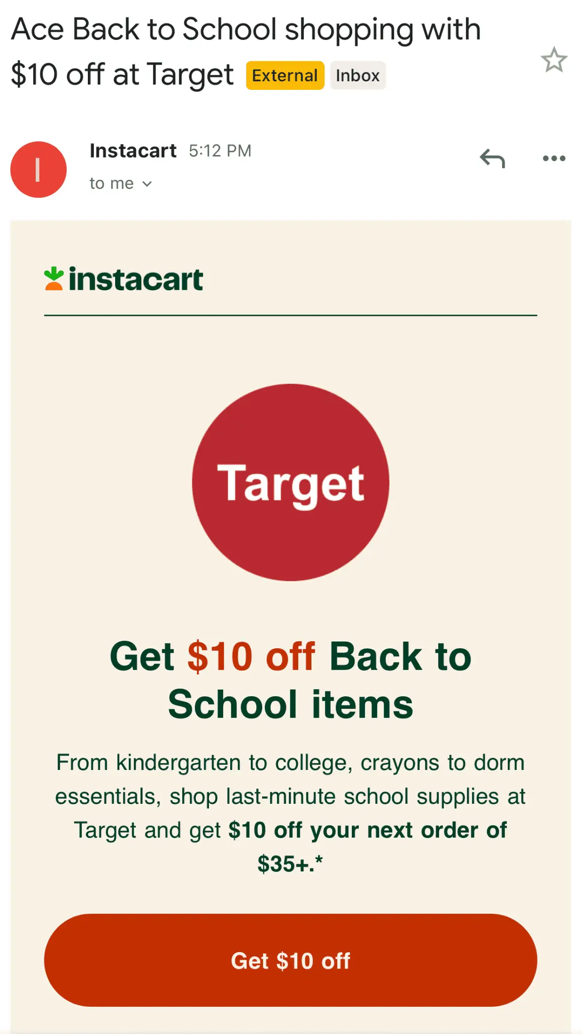 How to Improve Email Deliverability 3 Instacart mobile-friendly emaill with easy access CTA.