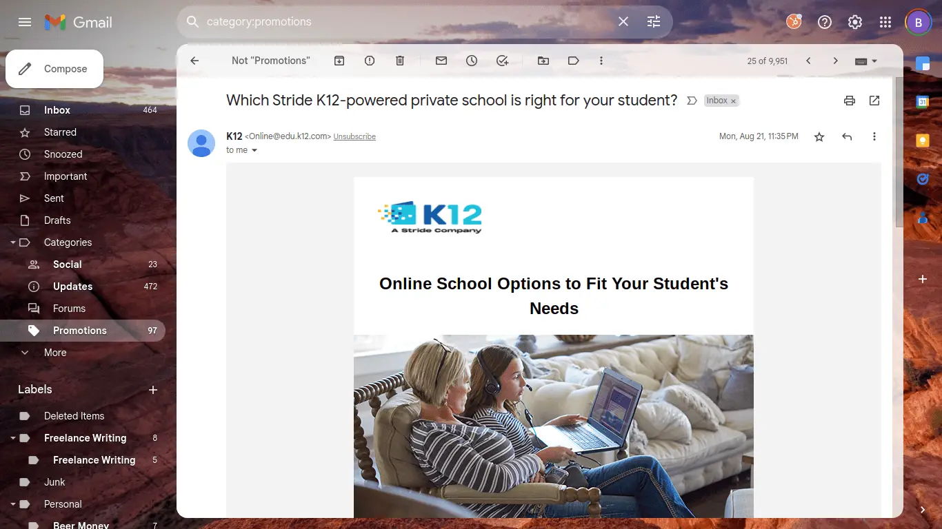 How to Improve Email Deliverability 2 Screenshot of an email received from online virtual school, K-12