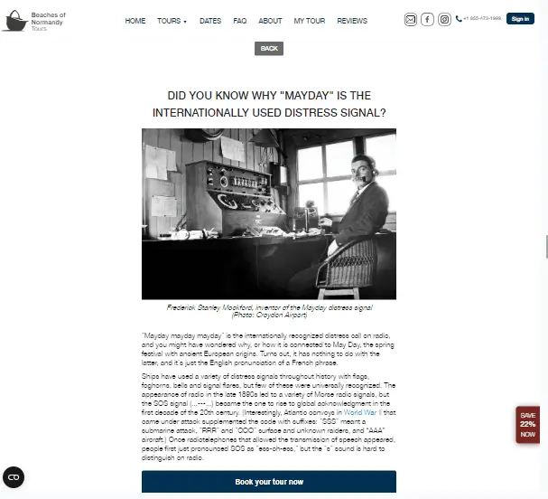 How to Choose the Right SEO Strategies for Bloggers: 9 Tips and Tricks 4 Screenshot of Beaches of Normandy Tours "Did You Know" Content