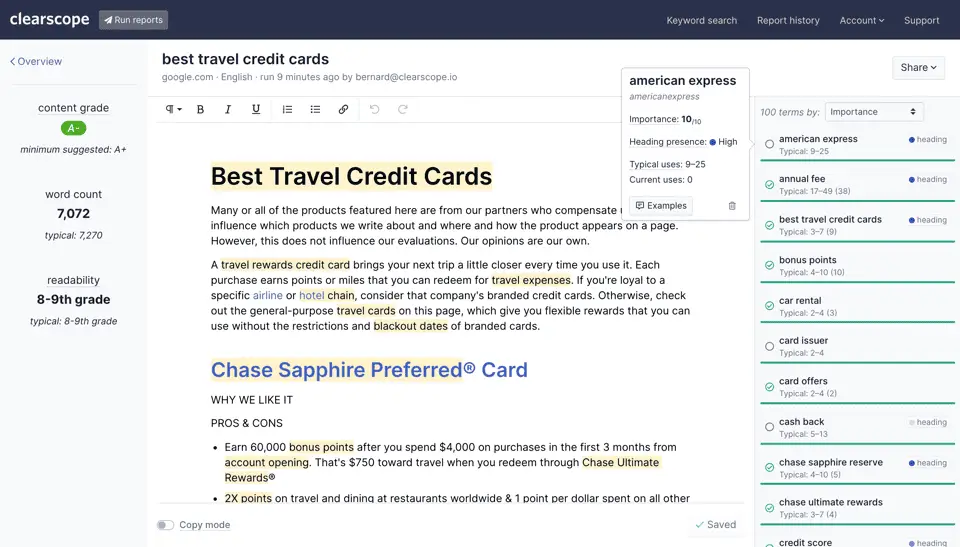 How to Choose the Right SEO Strategies for Bloggers: 9 Tips and Tricks 3 Snapshot of a Clearscope report.