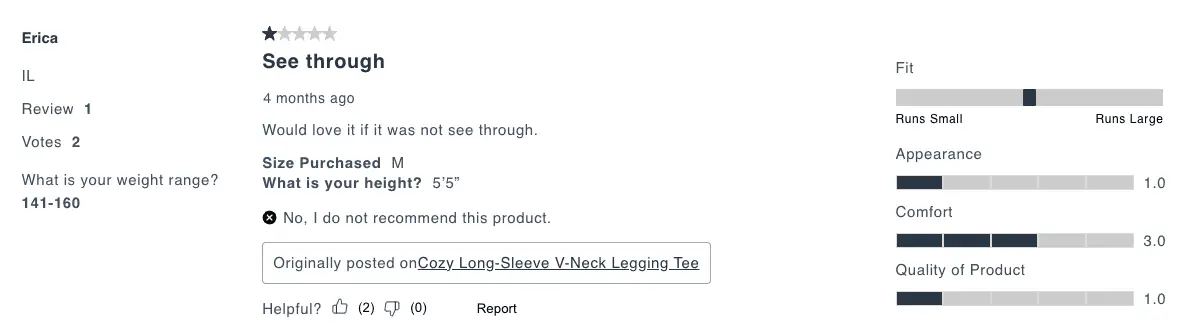 Dealing With Bad Online Store Reviews? 5 Ways to Turn Them Into Advantages 9 Negative customer review on Abercrombie due to poor product quality.