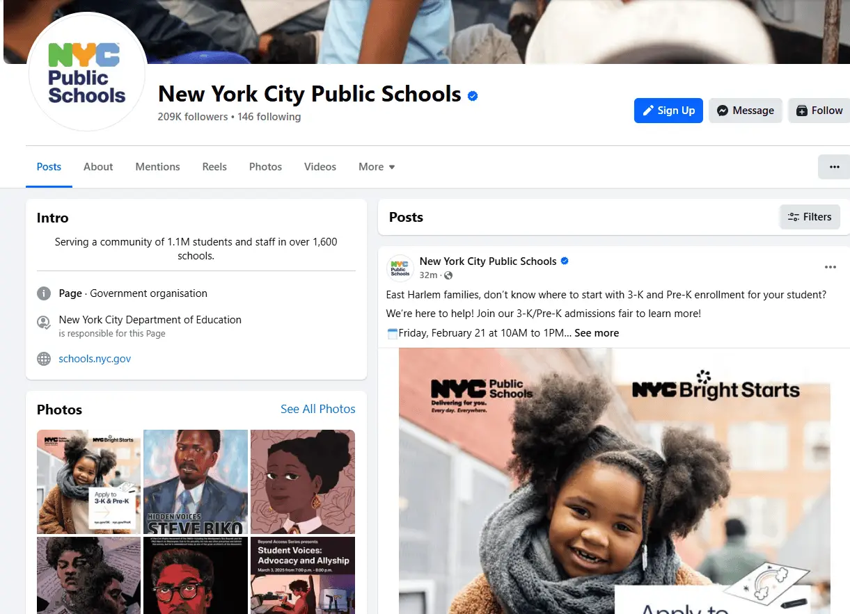 Screenshot of an active Facebook page