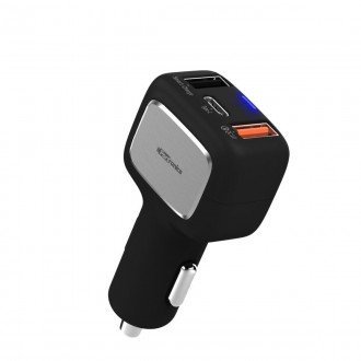 New Model PORTRONICS CAR POWER X POR 854 3 IN 1 CAR CHARGER WITH TYPE C USB PORT (BLACK)