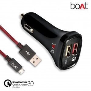 Genuine BOAT DUAL PORT RAPID CAR CHARGER (QUALCOMM CERTIFIED) WITH QUICK CHARGE 3.0 + FREE MICRO USB CABLE  (BLACK)
