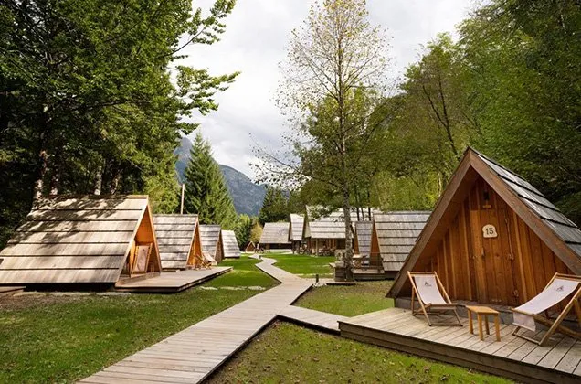 Camp Korita in de Soča vallei van het Triglav Nationaal Park in Slovenië