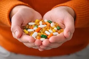 tabletten Eine handvoll Tabletten