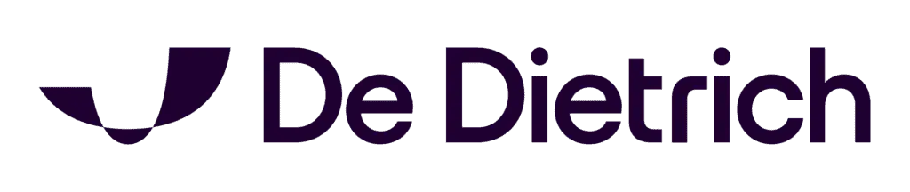 De Dietrich logo with stylized dark purple abstract shape on the left and the name De Dietrich in bold, modern font on the right, all on a light background—perfect for industries using ball segment valve technology.