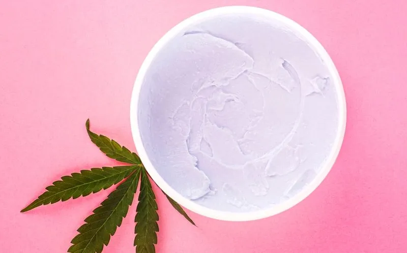 moisturizing and toning body cream from a natural organic marijuana plant, cannabis cosmetics for skin care.