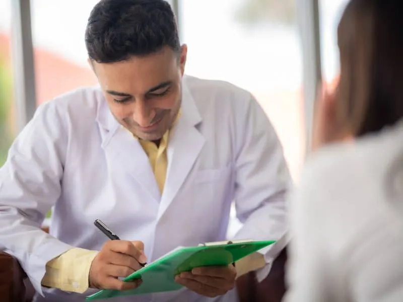 doctor and patient at hospital or clinic, medical mental health care therapy problem concept