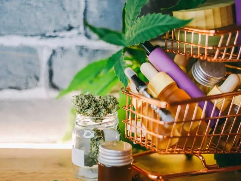mini shopping cart with various medican cannabis