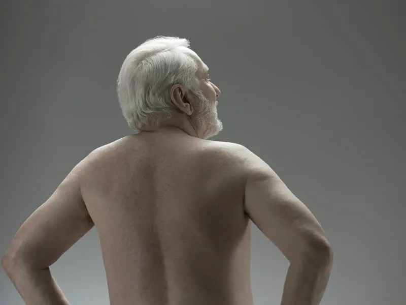 Naked senior man, rear view