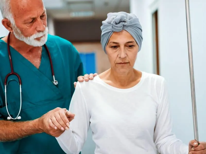 Woman with cancer during chemotherapy recovering from illness