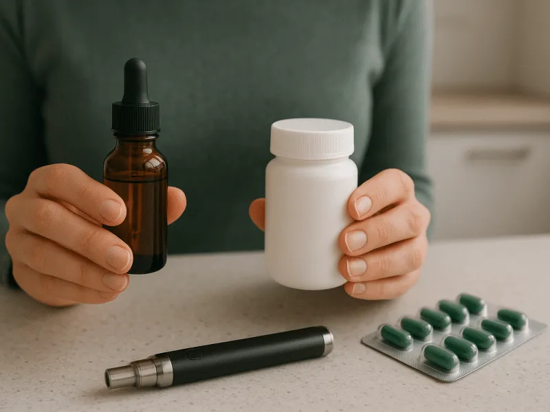 woman holding different medical marijuana usage