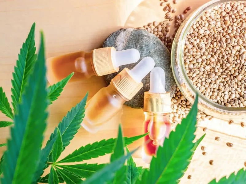 bottles with cannabis and oil
