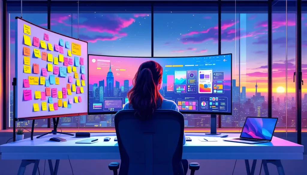 An illustration depicting the concept of UX writing, showcasing a UX writer at work.