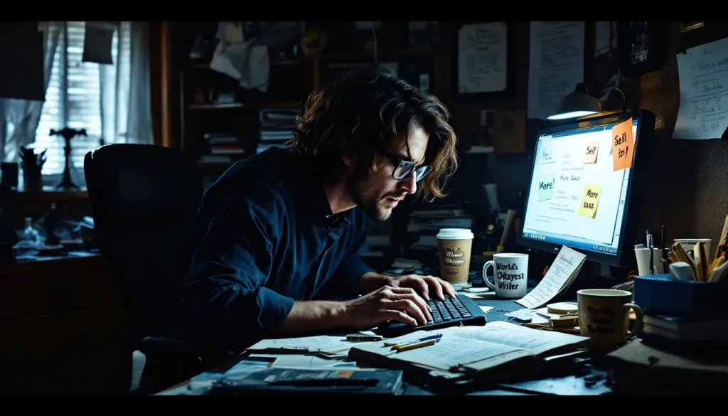 An illustration depicting a successful copywriter at work, showcasing their writing skills.