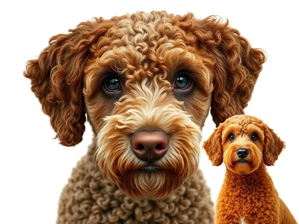 Chien d'eau italien à la robe bouclée caractéristique dans différentes couleurs
