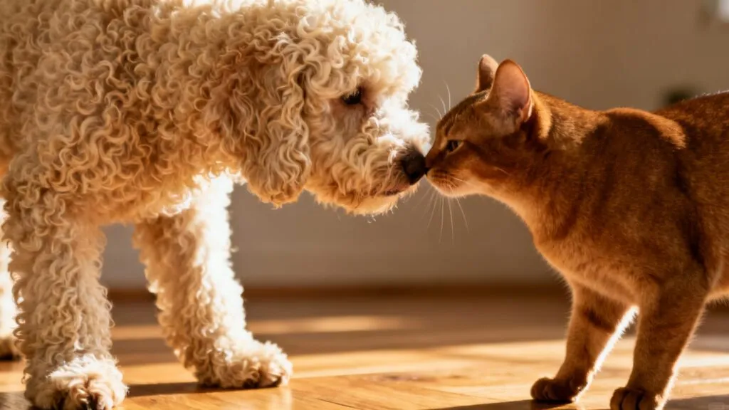 Lagotto romagnolo und andere haustiere: zusammenleben mit hunden und katzen 5 Langzaam veilig lagotto kat introductie