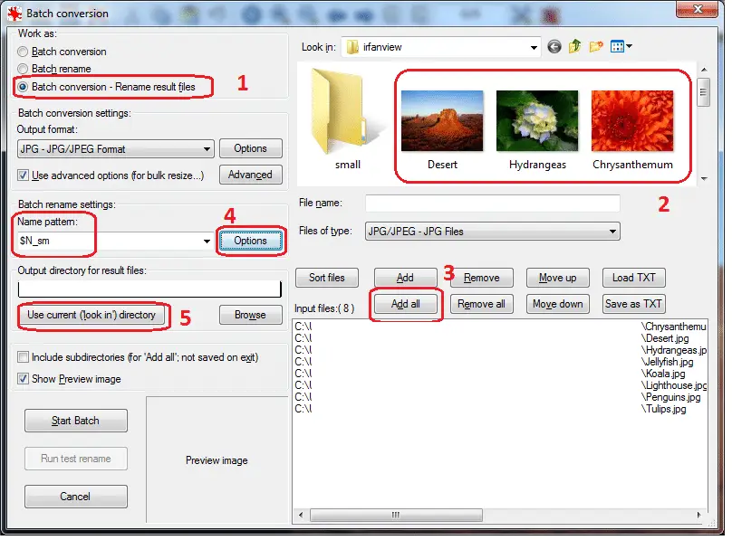 Obrázok č. 3 - Jednotlivé kroky nadstavenia batch conversion.
