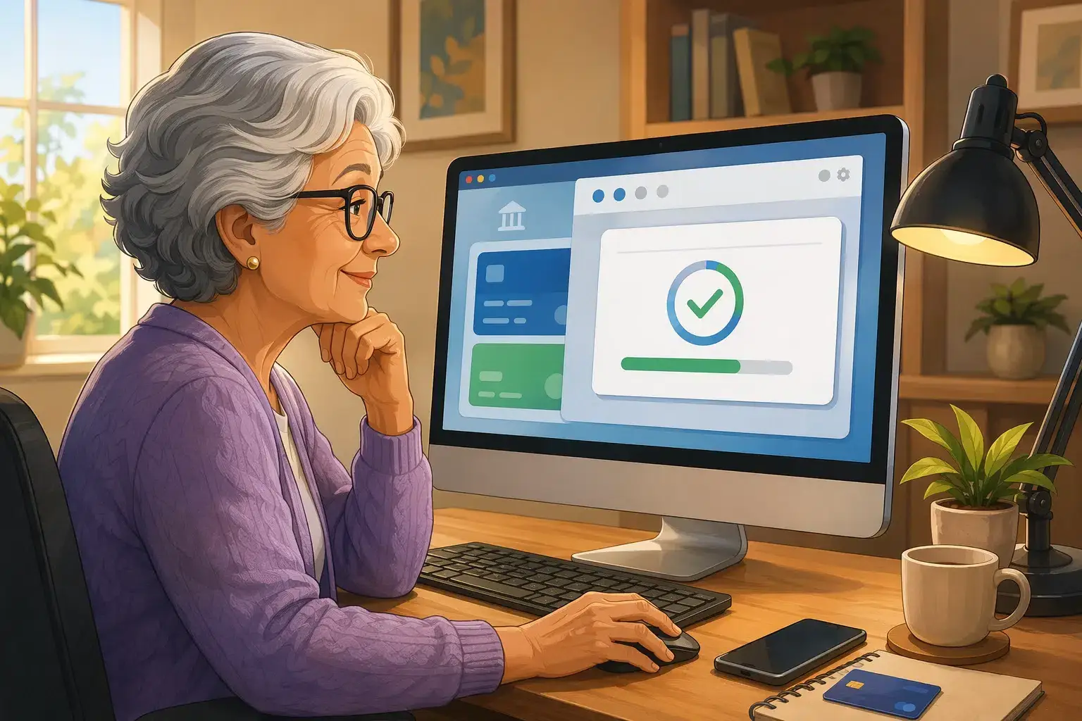 Seniorin installiert Browser-Update am Desktop-PC